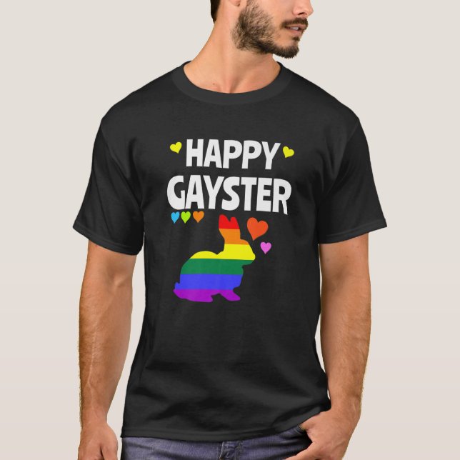 Happy Gayster Funny LGBT Gay Pride Ostereier Hunt T-Shirt (Vorderseite)
