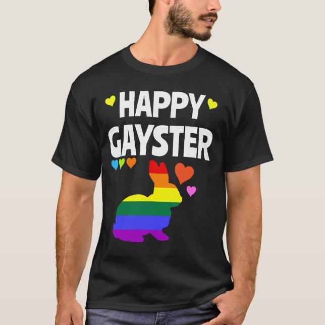 Happy Gayster Funny LGBT Gay Pride Ostereier Hunt T-Shirt (Vorderseite)