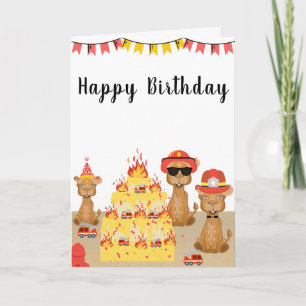Happy Geburtday Kamel Feuerwehr gelben Kuchen Karte