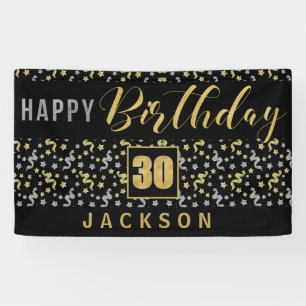Happy Geburtstag 30 mit Name Black und Gold Banner