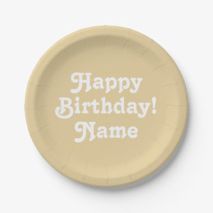 Happy Geburtstag beige individuelle Name Foto Hint Pappteller
