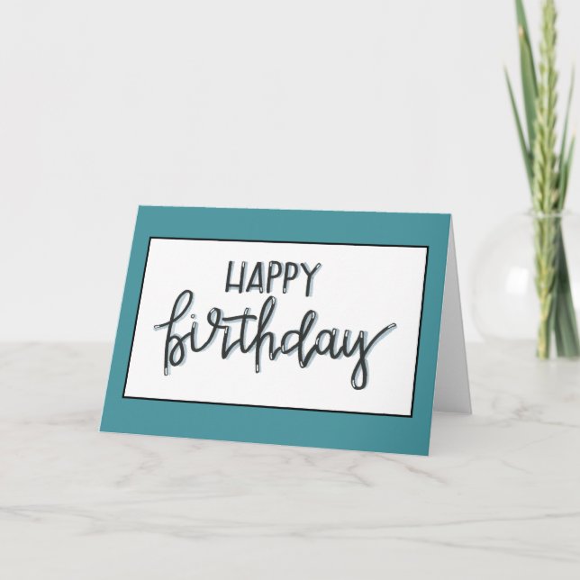 Happy Geburtstag blaue Hand geschrieben Karte (Vorderseite)