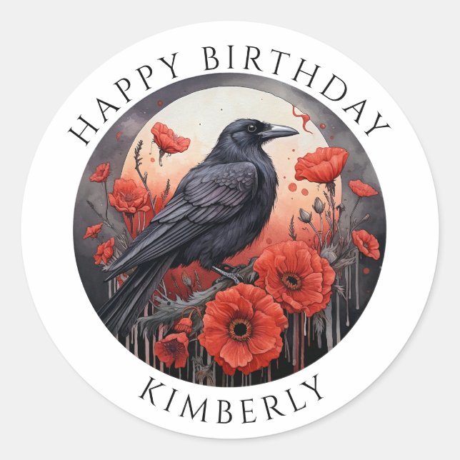Happy Geburtstag Crow Bird Blume Sticker (Vorderseite)