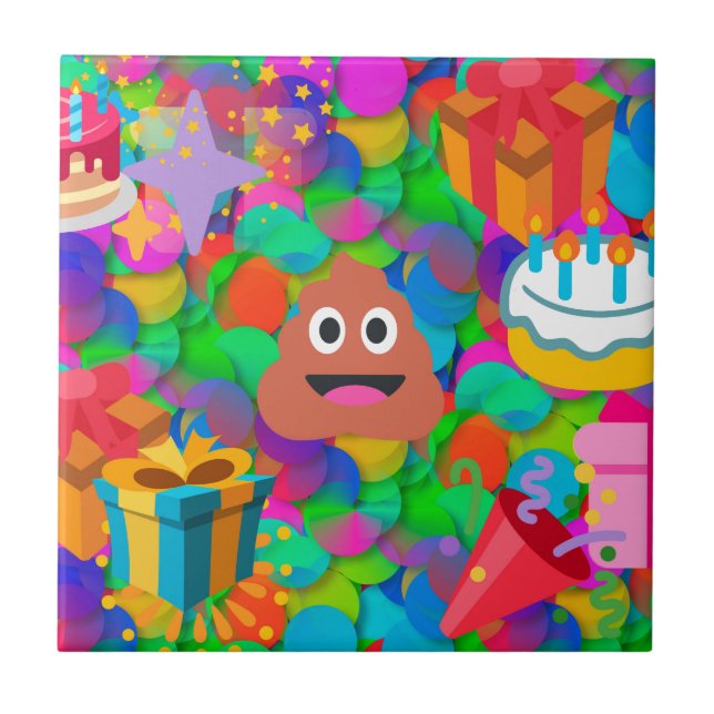 Happy Geburtstag gekackt Emoji Fliese (Vorderseite)