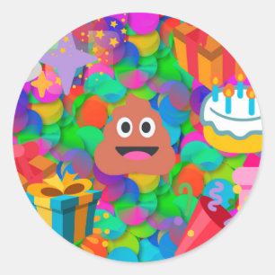 Happy Geburtstag gekackt Emoji Runder Aufkleber