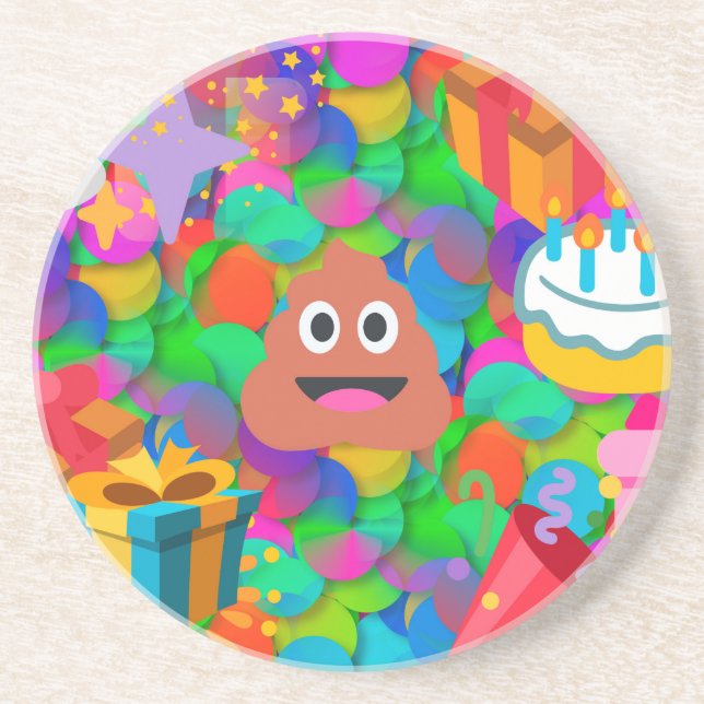 Happy Geburtstag gekackt Emoji Untersetzer (Vorne)