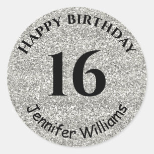 Happy Geburtstag Individuelle Name Age Year Silver Runder Aufkleber