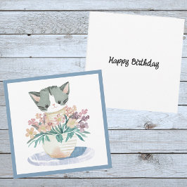 Happy Geburtstagskätzchen in einem Topf von Blume Karte