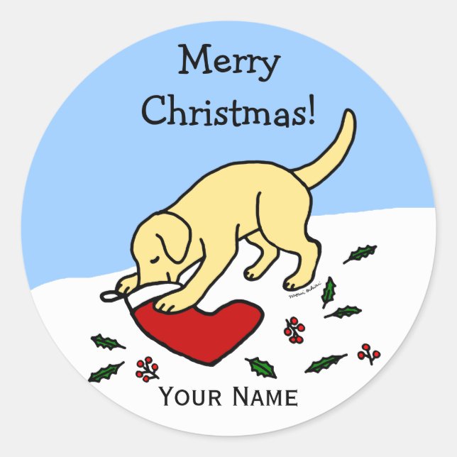 Happy Gelbe Labrador Weihnachts Cartoon Stickers (Vorderseite)