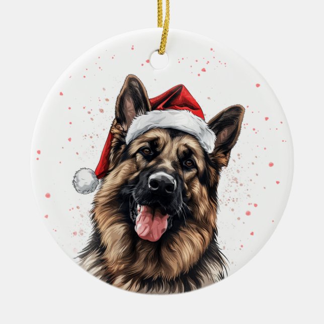 Happy German Shepherd Dog Christmas Personalized Keramik Ornament (Vorne)