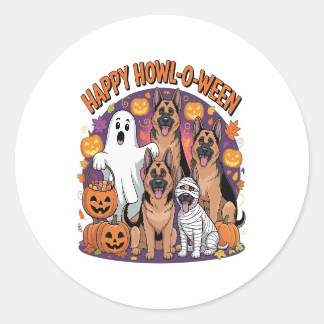 Happy German Shepherd Halloween Runder Aufkleber (Vorderseite)