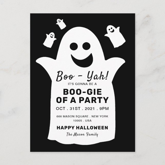 Happy Ghost, Black Halloween-Party Einladung (Vorderseite)