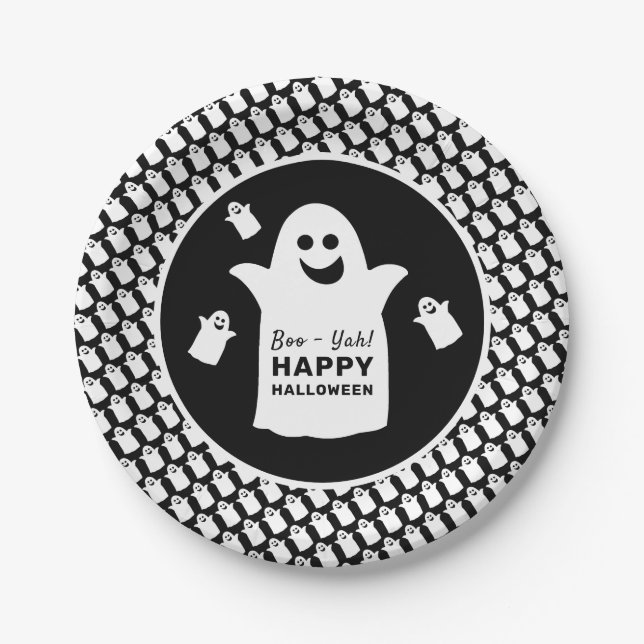 Happy Ghost, Black Halloween-Party Pappteller (Vorderseite)
