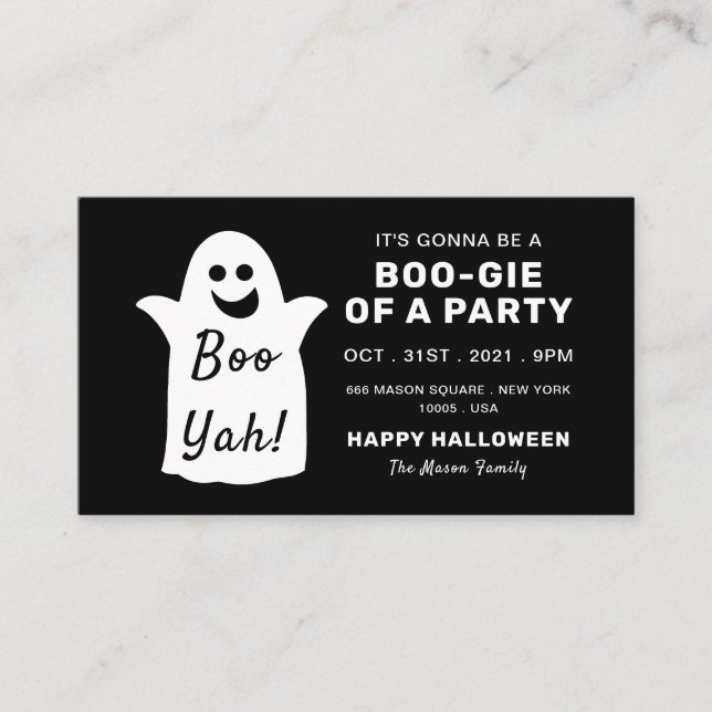 Happy Ghost, Black Halloween-Party Ticket Einladun Begleitkarte (Vorderseite)