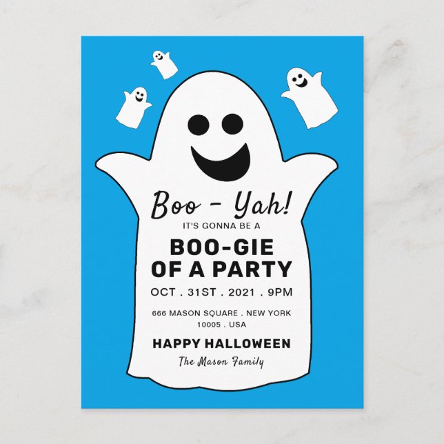 Happy Ghost, Blue Halloween-Party Einladung (Vorderseite)