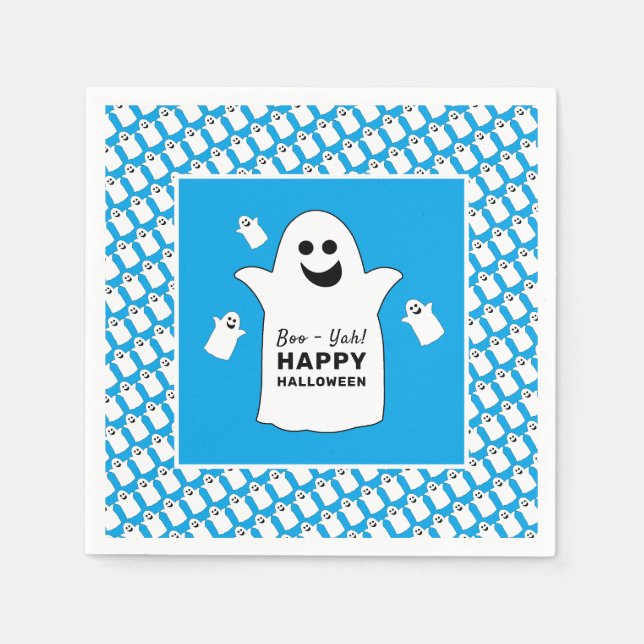 Happy Ghost, Blue Halloween-Party Serviette (Vorderseite)