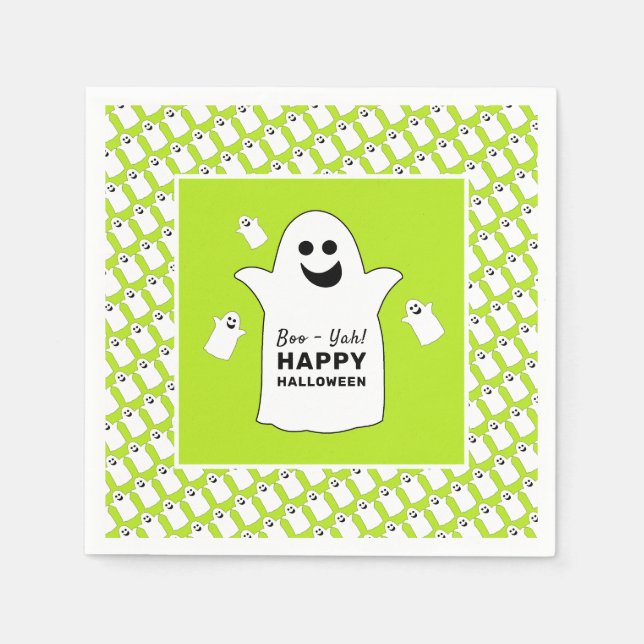 Happy Ghost, grünes Halloween-Party Serviette (Vorderseite)