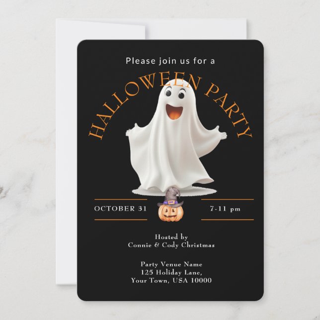 HAPPY GHOST Halloween-Party Einladung (Vorderseite)