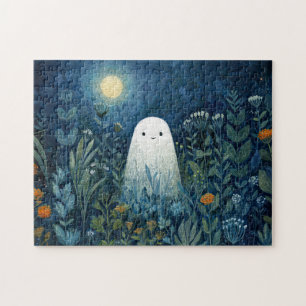 Happy Ghost in Moonlit Garden Puzzle
