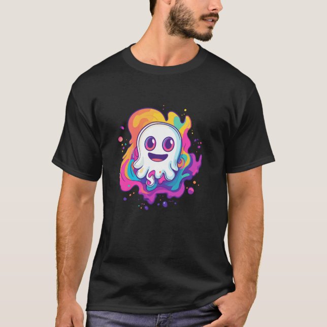 Happy Ghost mit farbenfroher Splash T-Shirt (Vorderseite)