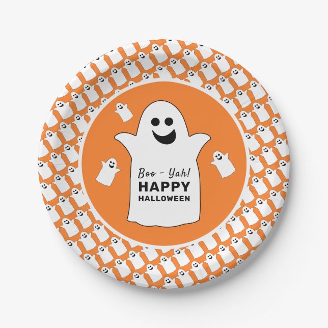 Happy Ghost, Orange Halloween-Party Pappteller (Vorderseite)