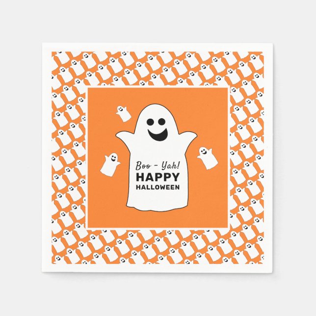 Happy Ghost, Orange Halloween-Party Serviette (Vorderseite)