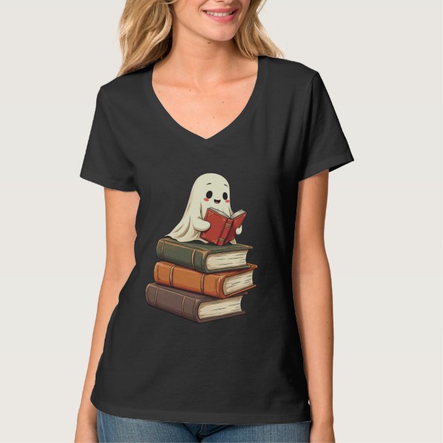 Happy Ghost Reader - Funny Bookworm T-Shirt (Vorderseite)