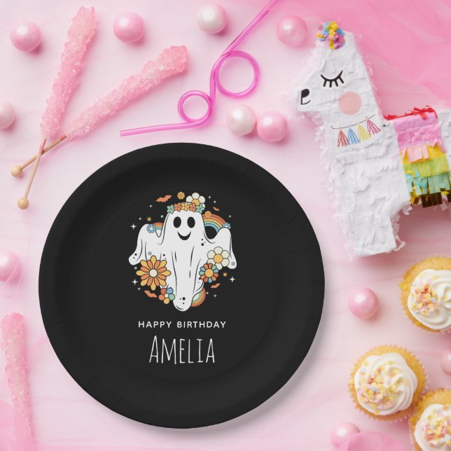 Happy Ghost Retro Hippie Vibe Geburtstag Pappteller (Party)