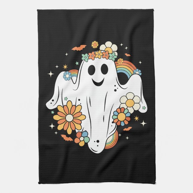 Happy Ghost Retro Hippie Vibe Geschirrtuch (Vertikal)
