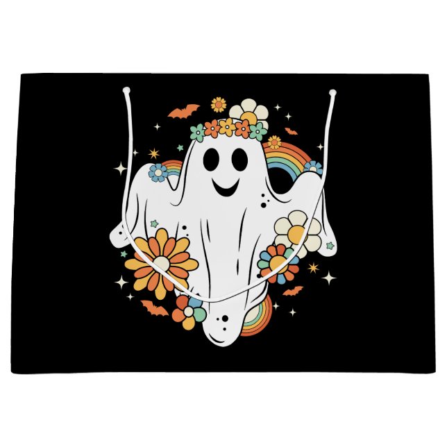 Happy Ghost Retro Hippie Vibe Große Geschenktüte (Vorderseite)