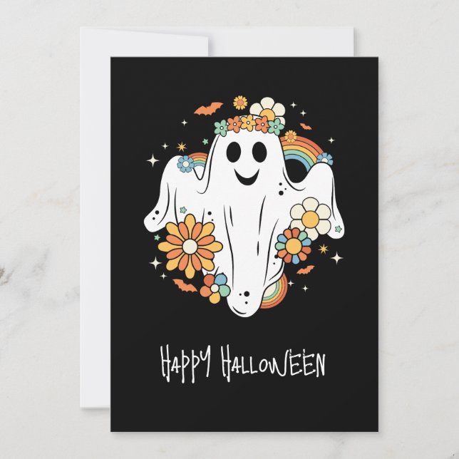 Happy Ghost Retro Hippie Vibe Halloween Dankeskarte (Vorderseite)