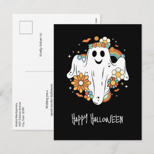Happy Ghost Retro Hippie Vibe Halloween Feiertagspostkarte