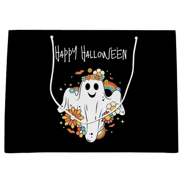 Happy Ghost Retro Hippie Vibe Halloween Große Geschenktüte (Vorderseite)