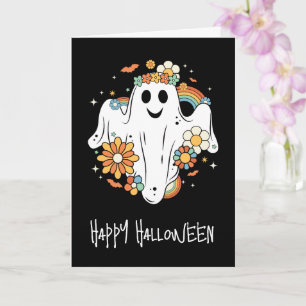 Happy Ghost Retro Hippie Vibe Halloween Karte