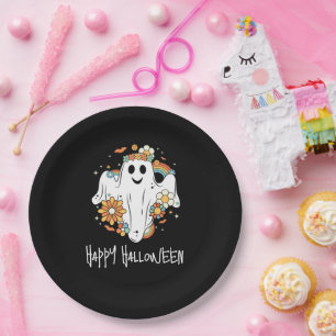 Happy Ghost Retro Hippie Vibe Halloween Pappteller