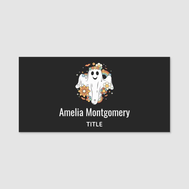 Happy Ghost Retro Hippie Vibe Namensschild (Vorderseite)