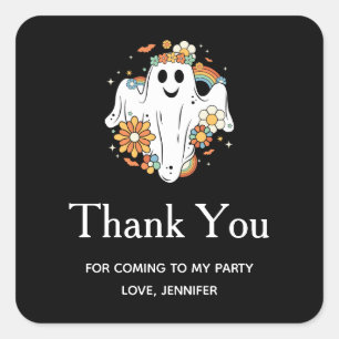 Happy Ghost Retro Hippie Vibe Party Danke Quadratischer Aufkleber