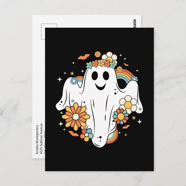 Happy Ghost Retro Hippie Vibe Postkarte (Vorne/Hinten)