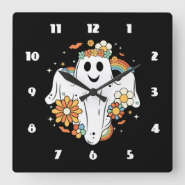 Happy Ghost Retro Hippie Vibe Quadratische Wanduhr