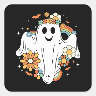 Happy Ghost Retro Hippie Vibe Quadratischer Aufkleber