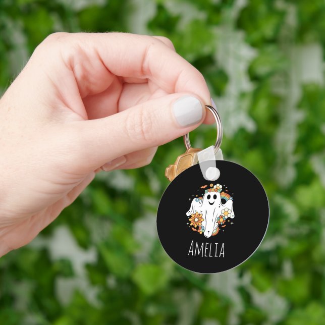 Happy Ghost Retro Hippie Vibe Schlüsselanhänger (Hand)
