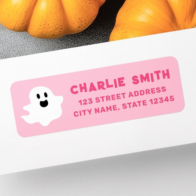 Happy Ghost rosa Halloween Rücksendeadresse (Happy ghost pink Halloween return address Label)