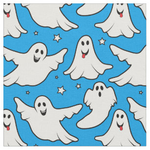 Happy Ghosts Halloween Pattern auf Blue Stoff