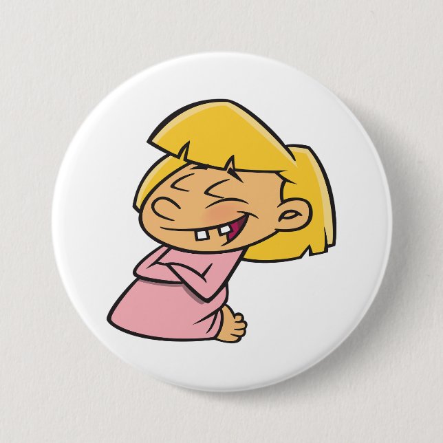 Happy Giggling Cartoon Girl Button (Vorderseite)