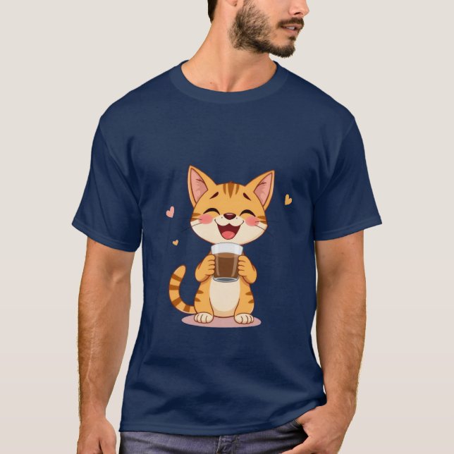 Happy Ginger Cat Coffee Love Joyful Morning ✨🐾☕ T-Shirt (Vorderseite)