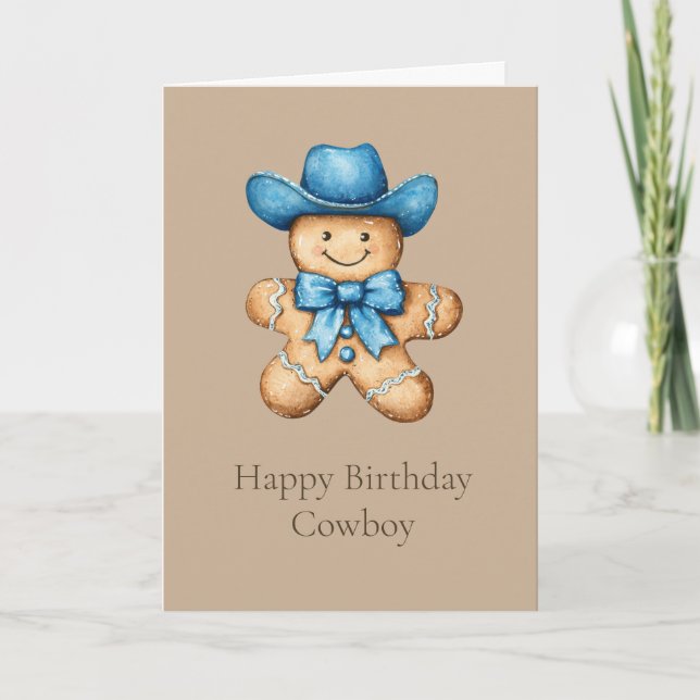 Happy Gingerbread Cowboy Birthday Karte (Vorderseite)