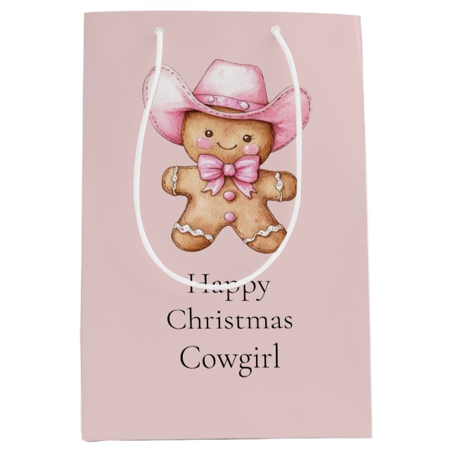 Happy Gingerbread Cowgirl Weihnachten Mittlere Geschenktüte (Vorderseite)