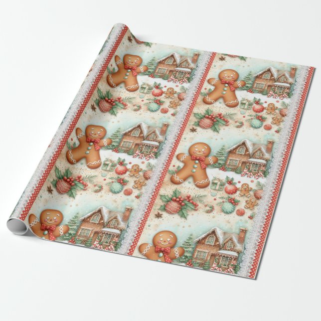 Happy Gingerbread Man Gingerbread House Geschenkpapier (Ungerollt)