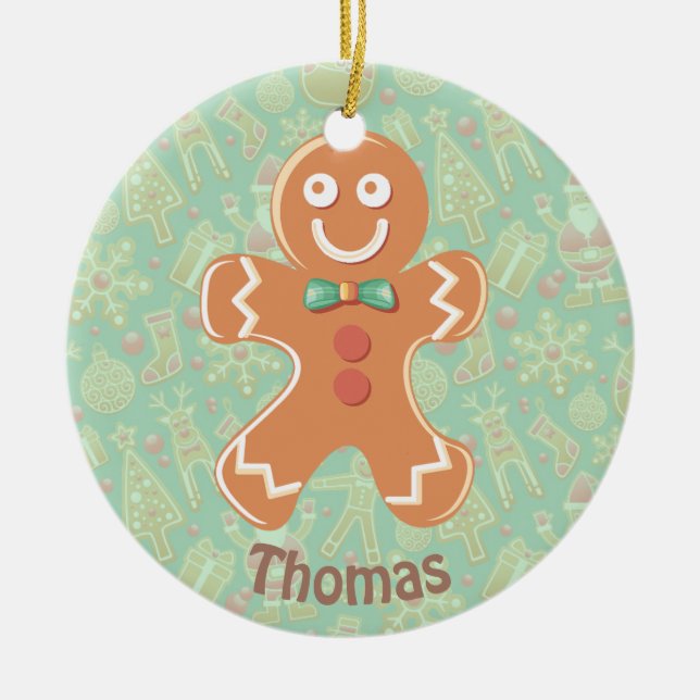 Happy Gingerbread Mann Frohe Weihnachten Keramik Ornament (Vorne)