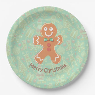 Happy Gingerbread Mann Frohe Weihnachten Pappteller